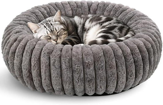 Cat Bed Round, Washable Calming Pet Bed, Ultra Soft Puppy Bed for Small Dogs with Non-Slip Bottom(24×24inch, Grey)