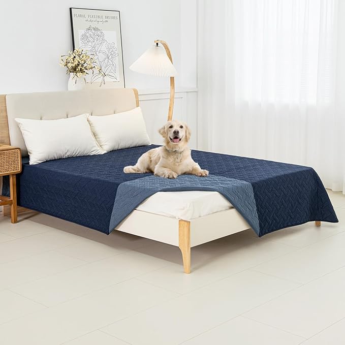 BOCTOPUG Dog Bed Cover for Pets - Blankets Rug Pads for Couch Protection Waterproof Bed Covers Dog Blanket Furniture Protector Reusable Changing Pad (Navy Blue+Stone Blue, 82"x102")