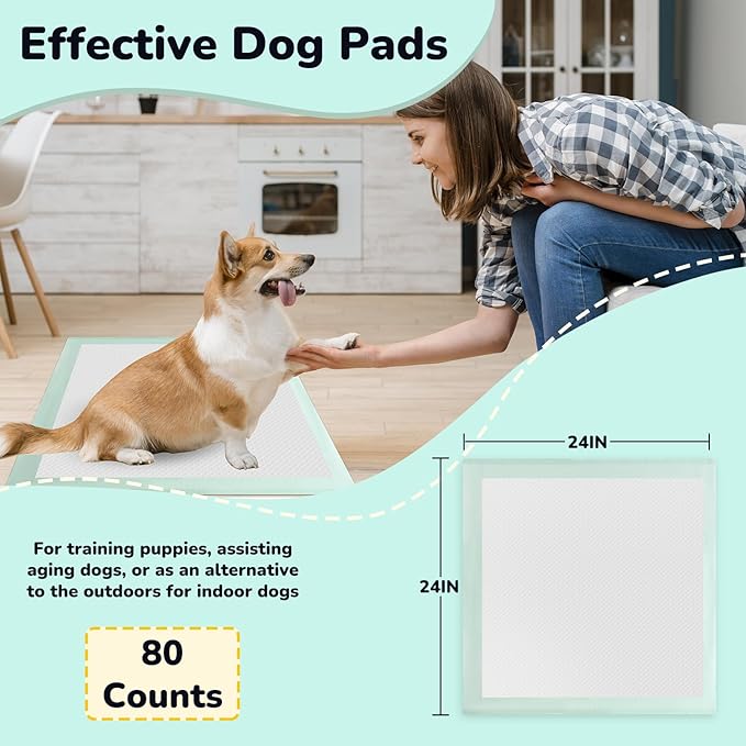 80PCS Pet Training and Puppy Pads - 24"x24" Disposable Waterproof Puppy Pee Pads - Maximum Absorption and Protection