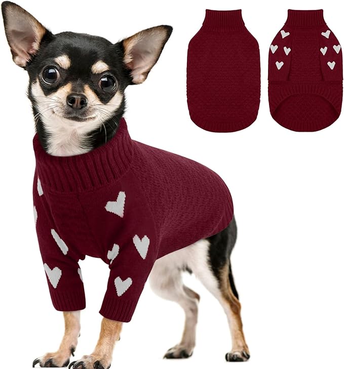 Kuoser Dog Sweater,Soft Dog Sweaters for Small Dogs,Turtleneck Thick XS Dogs Sweater Christmas Outfit,Cold Weather Pet Winter Clothes Doggie Knitwear Girls Boys for Fall Xmas,Red XS