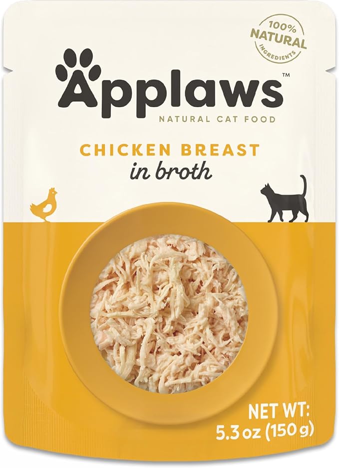 Applaws Natural Wet Cat Food in Broth, Limited and Natural Ingredients, High Protein with No Artificial Additives, Chicken Breast in Broth (12 x 5.3oz Pouches)