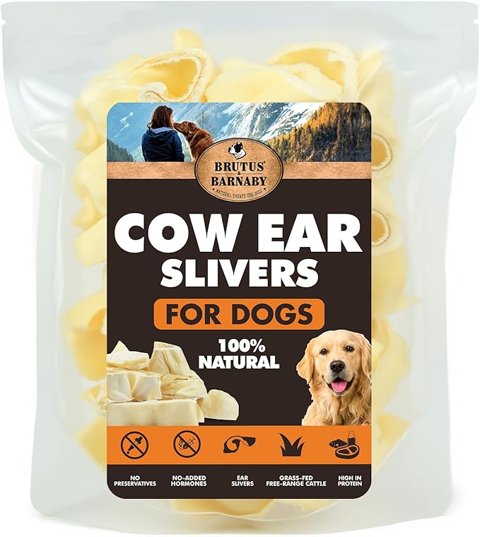 BRUTUS & BARNABY Cow Ears for Dogs – Thick Cut, Grass-Fed Angus Beef, All-Natural No-Rawhide Dog Treat Alternative