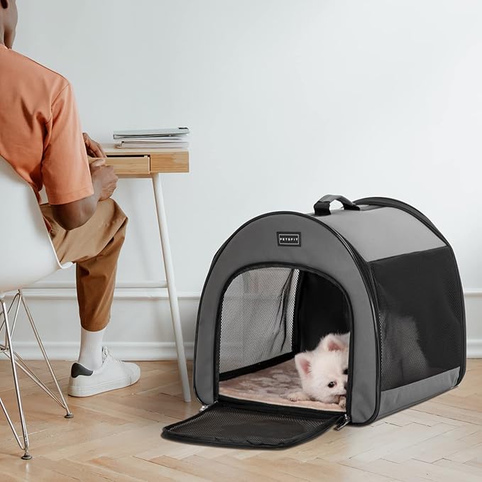 PETSFIT Soft Dog Crate, Dog Crate Travel - 30 Inch Lightweight, Roomy, Easy to Set Up, Sturdy Portable Dog Kennel with Thick Mat, Grey