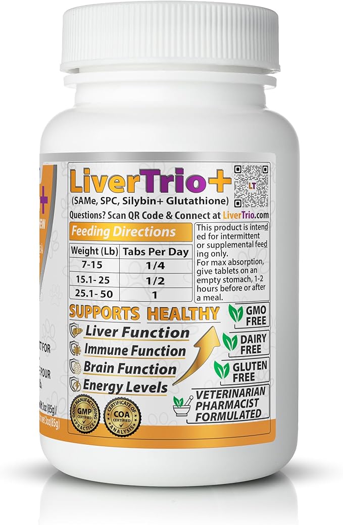 Comprehensive Liver Support Supplement for Smaller Dogs. Flavorful Chewable Tablets Combining Same, SPC, Silybin A+B, + Glutathione 30Ct (Small - Medium)