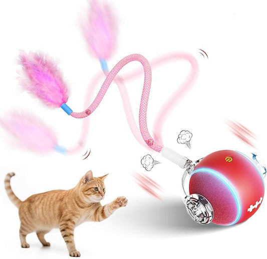 Interactive Cat Toys for Indoor Cats,3 Modes Electric Moving Cat Ball with Feather Tail,800MAH Large Capacity & Low Noise,Automatic Kitten Toys for Bored Indoor Adult Cats
