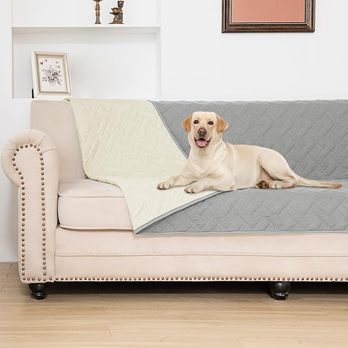 BOCTOPUG Dog Bed Cover for Pets - Blankets Rug Pads for Couch Protection Waterproof Bed Covers Dog Blanket Furniture Protector Reusable Changing Pad (Light Grey+Ivory, 52"x82")