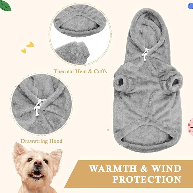 Dog Sweaters,Dog Hoodie,Warm Fuzzy Fleece Sweatshirt with Hood & Pocket,Leash Hole,Cozy Cold Weather Pet Clothes Pet Sweater for Small,Medium,and Large Dogs(Grey,M)