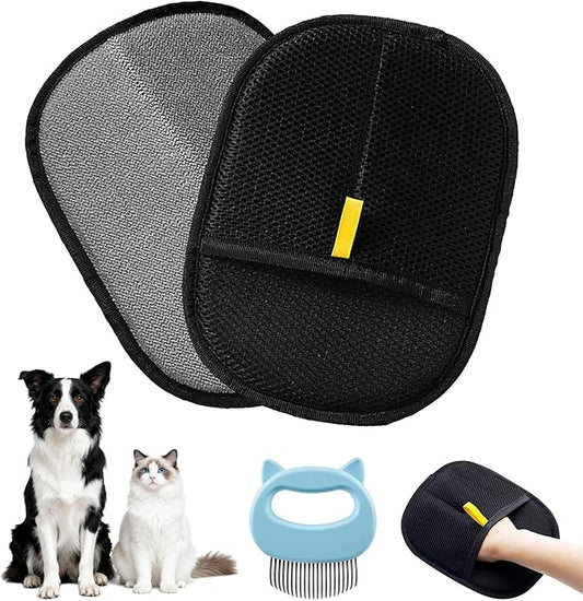 Pet Hair Removal Glove 2 Pack – Magic Gloves for Pet Hair, Dog & Cat Hair Remover, Reusable Pet Hair Removal Tool with Shell Comb for Sofa, Bed, Car, Bedroom & Living Room