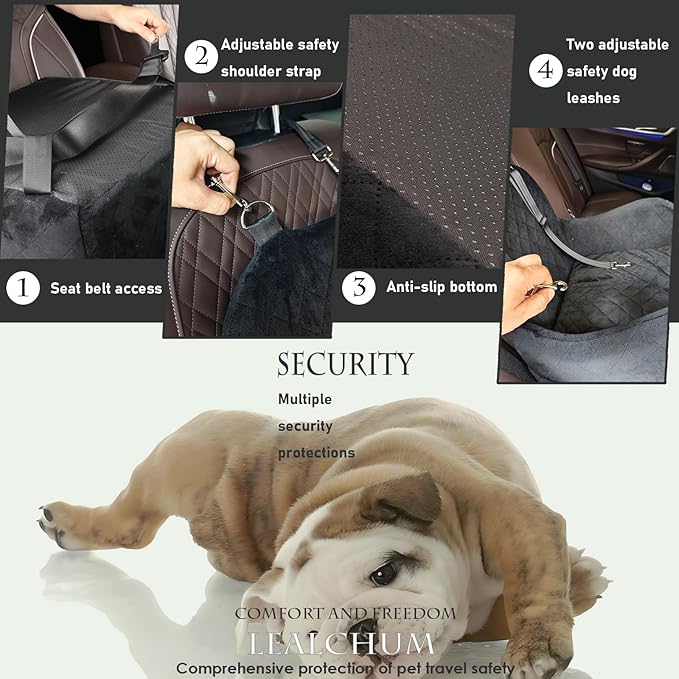Dog Booster Car Seat for Small/Medium Dogs,Ultra Soft Fabric Filling Memory Foam,Fully Detachable and Washable,Anti-Slip Base,3 Straps Easy to Install(Coffee,Medium)