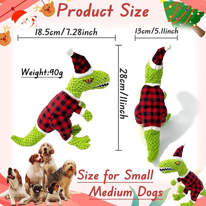Christmas Squeaky Dog Toys, Xmas Interactive Plush Dog Toy for Large Dogs, Chew Toy to Keep Them Busy for Boredom, for Small Medium Large Dogs -Tyrannosaurus rex