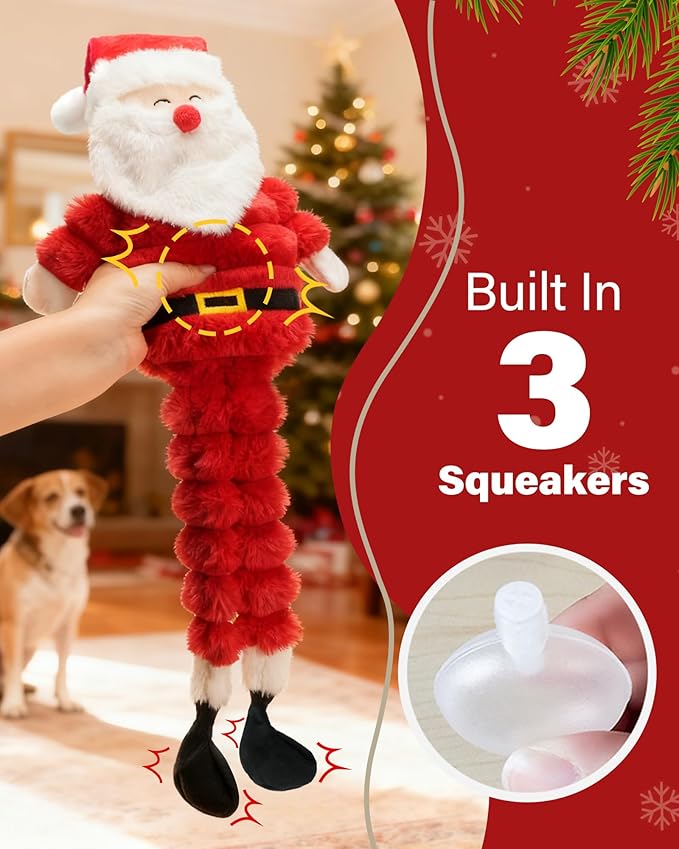 Prime Pets Christmas Dog Toys, 26” Large Plush Squeaky Dog Toys, Crinkle Santa Dog Toy for Small Medium Large Dogs, Stuffed Puppy Chew Toy to Keep Them Busy