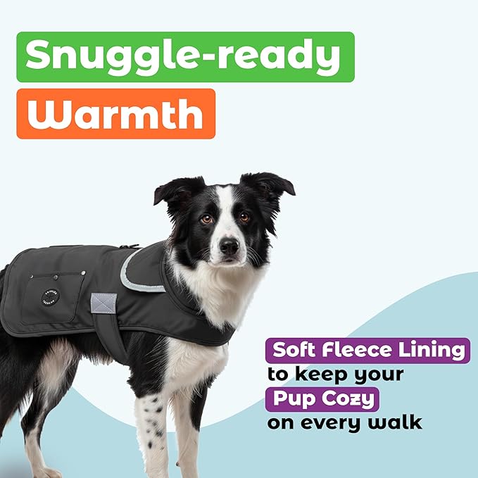 Joyride Harness FrostFlex Dog Winter Jacket - Fleece Lined & Water-Resistant - Snowsuit with Pockets for Treats & Poop Bags - Durable Cold Weather Dog Coat - Black Onyx-XL