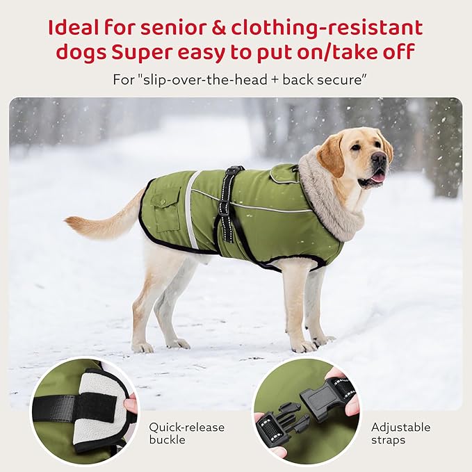 Dog Coat, Warm Dog Winter Coat Reflective Jacket Waterproof Fleece Vest, Pet Jacket Cozy for Cold Weather, Dogs Snowsuit Windproof, Adjustable Buckle for Medium Dogs