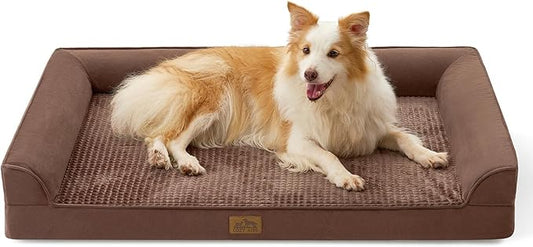 Orthopedic Dog Beds for Large Sized Dog, XL Bolster Pet Couch with Waterproof Lining, Egg Crate Foam Sofa for Pets Up to 100 lbs, U-Shaped, 44x32x7 inch, Brown