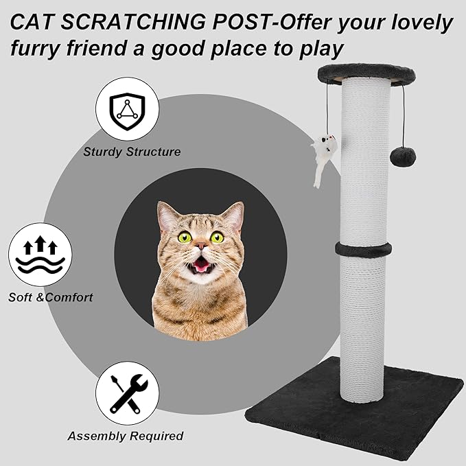 Cat Scratching Post 34 Inches Heavy Duty and Thicker Cat Scratching Post Sisal Rope with Hanging Ball and Mice Scratching Post for Indoor Cats and Adult(Bright Green)