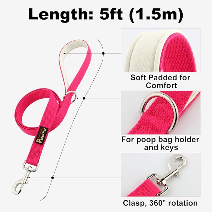 Plutus Pet Cotton Dog Harness and Leash Set, Reflective and Soft Padded, Quick Fit Vest Harness, for Small, Medium and Large Dogs, Hot Pink, XS