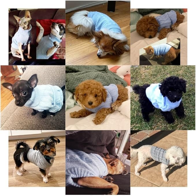 CHBORCHICEN Small Dog Sweaters Knitted Pet Cat Warm Dog Sweatshirt Winter Clothes Kitten Puppy Sweater (Medium,Light Blue)