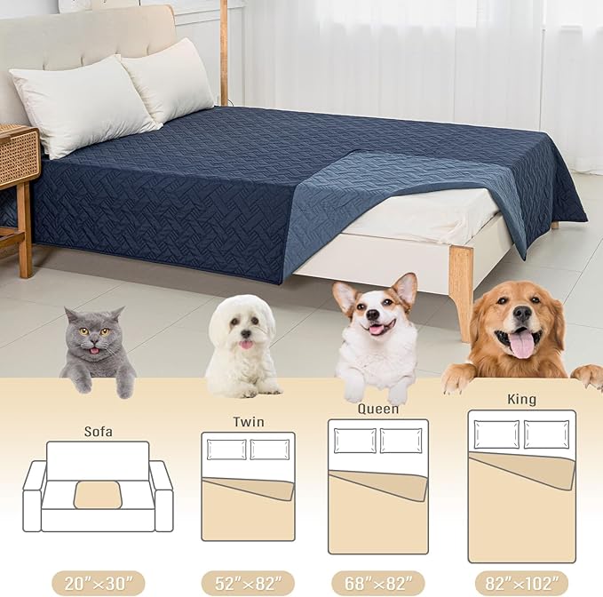 BOCTOPUG Dog Bed Cover for Pets Blankets Rug Pads for Couch Protection Waterproof Bed Covers Dog Blanket Furniture Protector Reusable Changing Pad (Navy Blue+Stone Blue, 20"x30")
