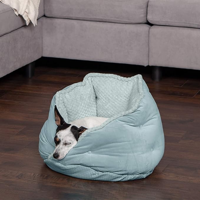 Furhaven 18" Round Pet Bed for Indoor Cats & Small Dogs, 100% Washable, For Pets Up to 14 lbs - Minky Plush & Velvet Hug Bed - Aquamarine, 18-inch