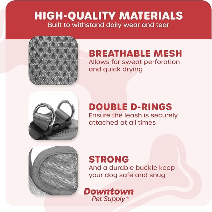 Downtown Pet Supply Step-in Dog Harness – No Pull, Adjustable Padded Mesh with Reflective Trim, Secure Buckle Strap – Comfortable & Breathable Small Dog Harness, Large, Light Gray