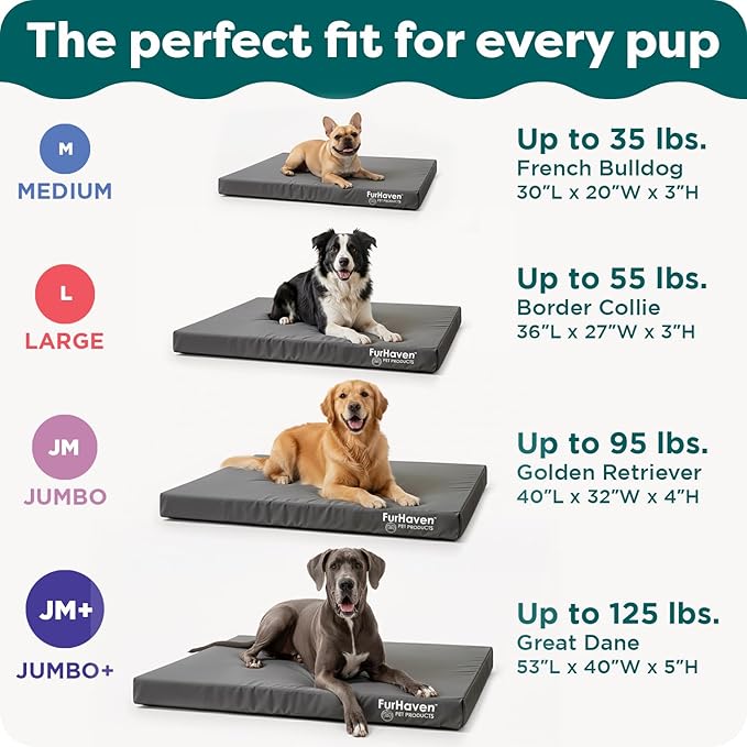 Furhaven Water-Resistant Orthopedic Dog Bed for Large/Medium Dogs w/ Removable Washable Cover, For Dogs Up to 55 lbs - Indoor/Outdoor Logo Print Oxford Polycanvas Mattress - Stone Gray, Large