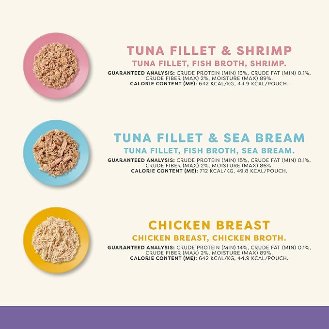 Applaws Natural Wet Cat Food in Broth, Limited and Natural Ingredients, High Protein with No Artificial Additives, Variety Pack in Broth (12 x 2.47oz Pouches)