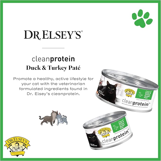 Dr. Elsey's cleanprotein Duck & Turkey Recipe Wet Cat Food, Pate 5.3 oz cans (Pack of 24)