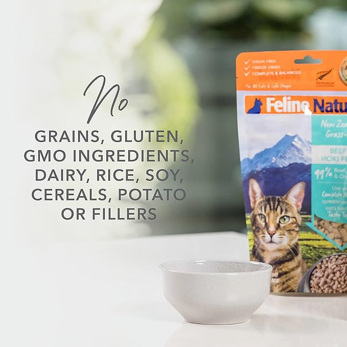 Feline Natural High Protein Dry Cat Food, Freeze-Dried Diet with 98% Meat, Organs & Seafood, No Peas, Grains, or Artificial Additives, Made in New Zealand, Lamb & King Salmon, 3.5oz