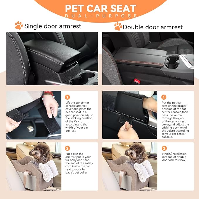 Dog Car Seat for Small Dog Center Console Seat Pet Booster Seat for Car Puppy Car Seat for Small Dogs(Champagne+Khaki)