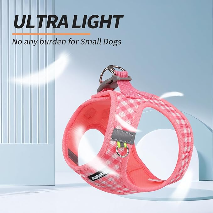 AIITLE Breathable Mesh Dog Vest Harness, No Pull Escape Proof Vest Harnesses with Reflective Bands, Adjustable Plaid Pet Outdoor Harnesses for Small and Medium Dogs Watermelon M
