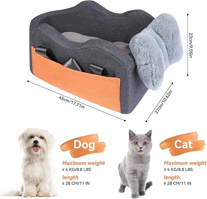 Dog Car Seat for Small Dog Center Console Seat Pet Booster Seat for Car Puppy Small Dogs(Dark Gray)
