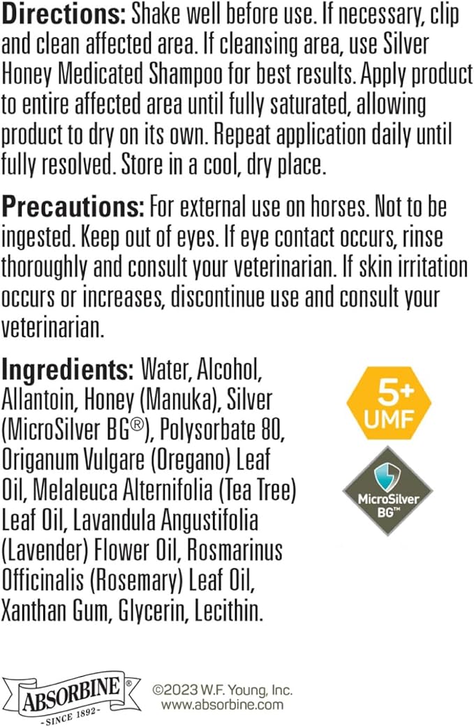Silver Honey Rapid Relief 6oz Spray for Horses Only, Use for Equine Scratches/Pastern Dermatitis/Mud Fever/Dew Poisoning/Cracked Heels