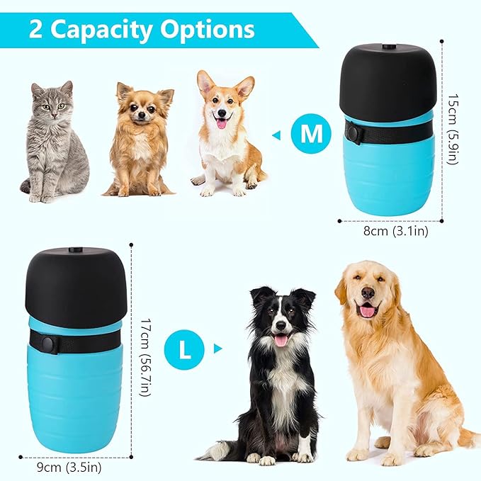Dog Water Bottle Portable (17oz/22oz), 2 in 1 Foldable Dog Travel Water Bottle, Leak-Proof Dog Water Dispenser, Pet Water Bottle Drink Feeder for Outdoor Walking Hiking, Food-Grade Silicon (17oz)
