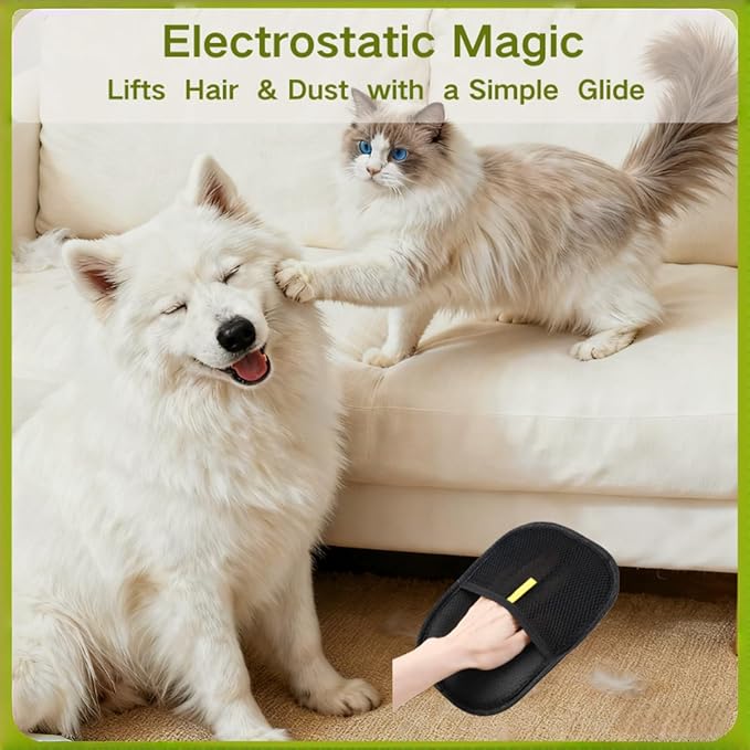 Pet Hair Removal Glove for Dogs and Cats - Electrostatic Grooming Glove & Lint Remover for Furniture, Car Seats, Clothing, Couch, Carpet - Washable & Effortless Hair Remover Tool