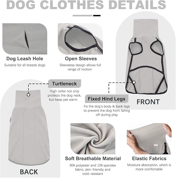 ROZKITCH Dog Winter Coat Soft Pullover Pajamas, Pet Windproof Warm Cold Weather Jacket Vest Cozy Jumpsuit Apparel Outfit Clothes for Walking Sleep Grey XL