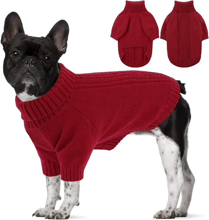SAWMONG Dog Sweater for Large Dogs, Turtleneck Knitted Pullover Sweater Sweatshirt, Classic Winter Warm Pet Sweater for Boy Girl Cat Sweater (Red, L)