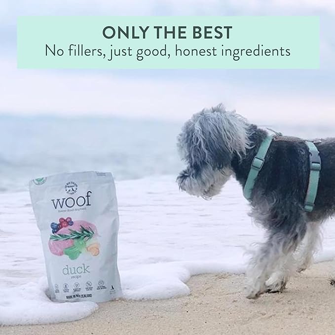 The New Zealand Natural Pet Food Co WOOF Freeze Dried Dog Food - Duck Recipe, High Protein Dog Food, Natural Dog Treats, Toppers & Meals, 2.2 lb