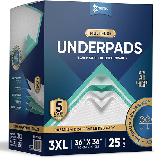 50 Pack Disposable Bed Pads 36 X 36 Inches, Super Absorbent Extra Large Incontinence Underpads, 125 Gram Heavy Duty Ultra Absorbency Medical Chux, Baby Changing Pad, Dog Puppy Pet Training Pee Pad