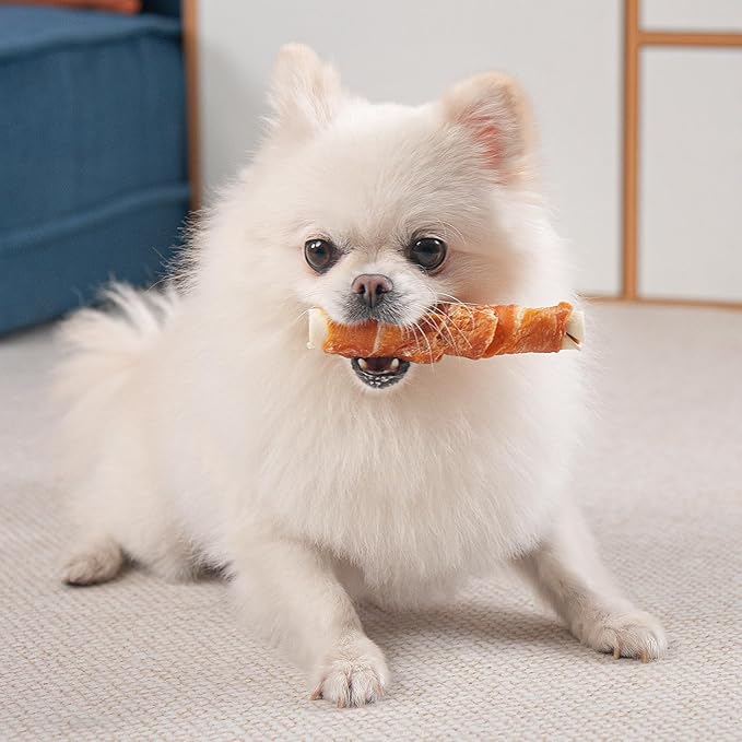 MON2SUN Dog Treats 5 Inch Chicken Wrapped Stuffed Rawhide Rolls with Beef and Chicken Liver, Rawhide Chews for Small and Medium Dogs, 10.6 oz (6 Count)