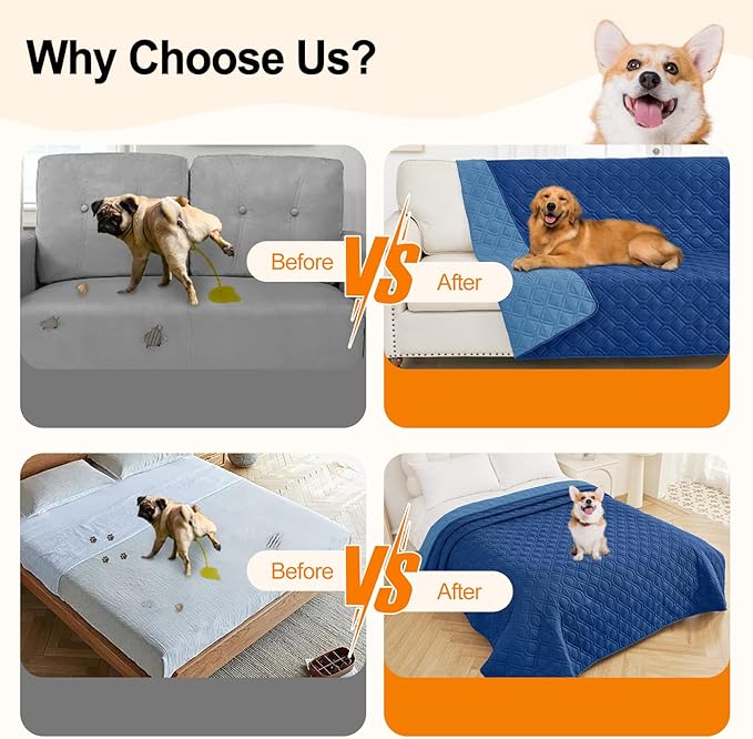 Smiry Waterproof Dog Blanket, 30x53 Inch Soft Pet Bed Cover Reversible, Washable Sofa Couch Furniture Protector for Small Medium Large Dog Puppy Cat, Geometric, Navy/Blue