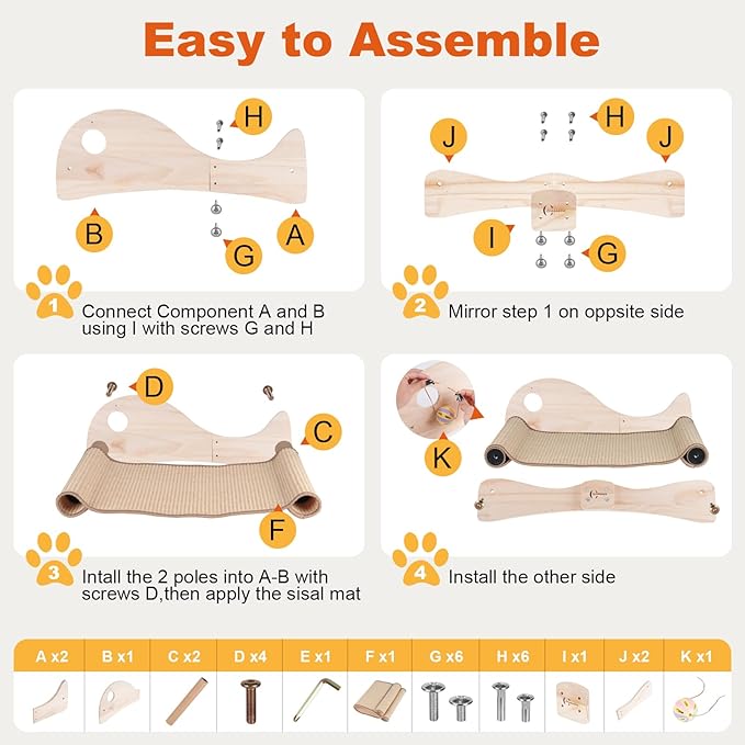 Extra Large 3-in-1 Cat Scratcher Bed with Toy Balls: Natural Sisal Scratching Pad, Cat Lounge Hammock Bed for Large Cats Non-Tip Wood Base Multi-Cat Scratching Board & Scratching Couch Fish Design