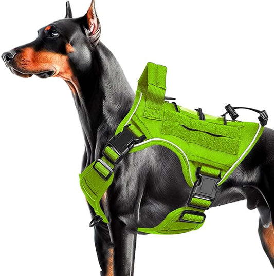 Heavy-Duty Tactical Dog Harness for Large Dogs, No Pull Adjustable Reflective Pet Vest with Molle System, K9 Military-Grade Control for Service Training, Outdoor & 10+ Breeds, Wild Lime, Medium