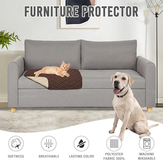 BOCTOPUG Dog Bed Cover for Pets - Blankets Rug Pads for Couch Protection Waterproof Bed Covers Dog Blanket Furniture Protector Reusable Changing Pad (Brown+Beige, 20"x30")