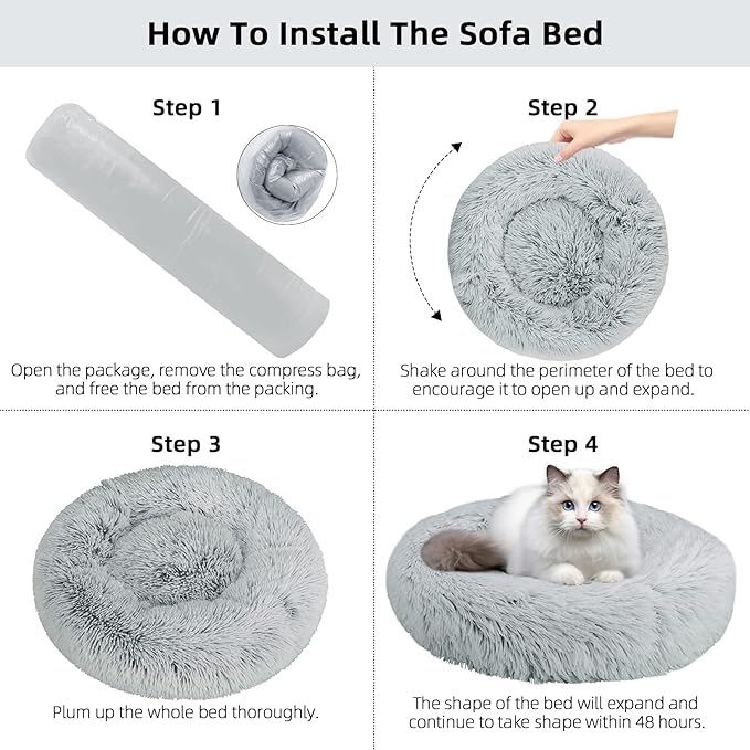 Cat Beds for Indoor Cats,24 Inch Dog Bed for Small Melium Large Dogs, Washable-Round Pet Bed for Puppy and Kitten with Slip-Resistant Bottom