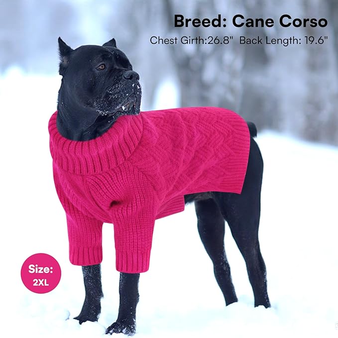 SUNFURA Dog Sweater, Medium Dog Sweaters Doggie Pullover for Fall Winter, Fleece Pet Christmas Sweaters for Holiday, Warm Turtleneck Knitwear for French Bulldog, Boston Terrier, Hot Pink M
