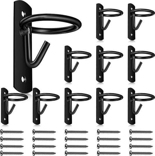 Dunzy 10 Pcs Bucket Hooks for Horses Metal Equestrian Water Bucket Hook Wall Mount Holder for Horse Stall Feed Barn Farmhouse Supplies(Black)