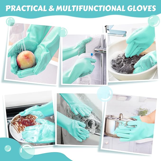 Pecute Heat Resistant Pet Grooming Gloves, Green, with High-Density Teeth, Silicone Bathing and Massaging Gloves for Dogs and Cats