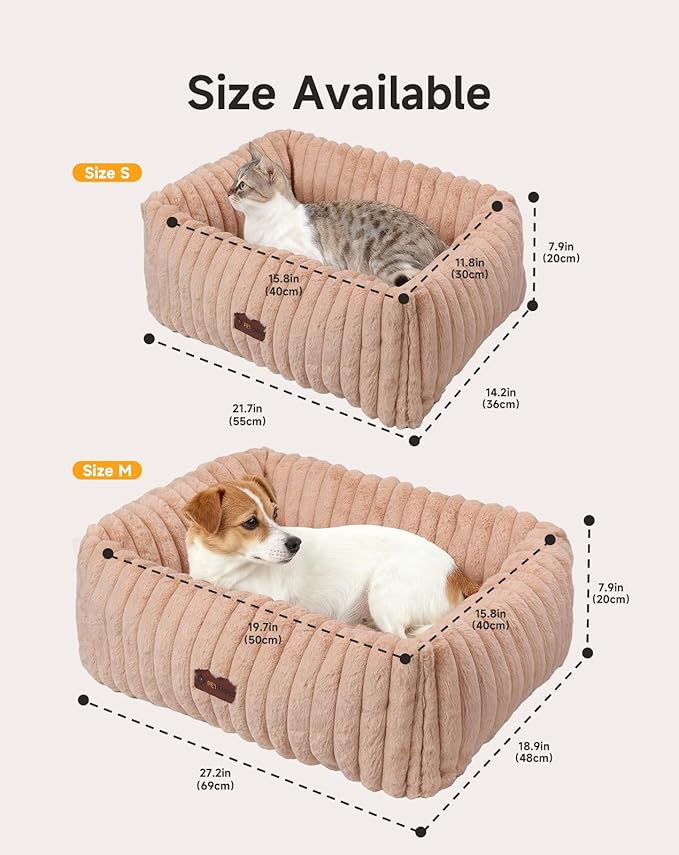 Heated Cat Bed Indoor, Pet Bed with 6 Temperature & 5 Timer Settings, Fluffy Cat Couch with Removable Machine-Washable Cover for Dogs Kitten Puppy in Winter, UL & FCC Certified, Medium, Brown