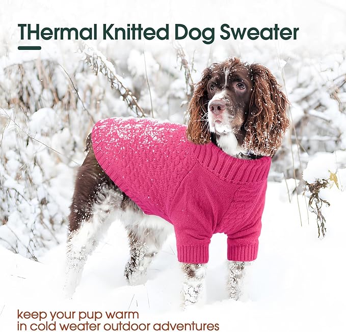Kuoser XS Dog Sweater, Warm Winter Fall Puppy Sweaters for Extra Small Dogs Boy Girl, Solid Pullover Turtleneck Knit Sweater Thick Long Sleeve Clothes for Christmas Holiday, Rose XS