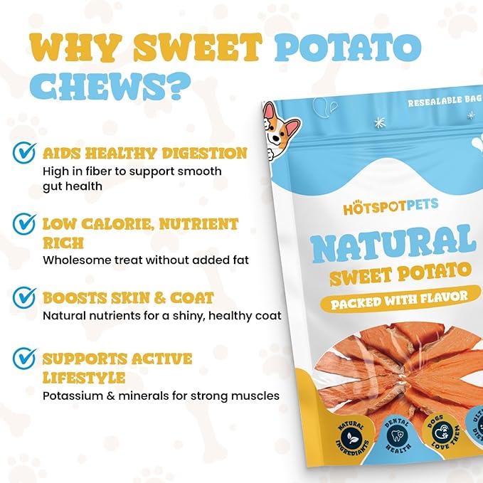 Dehydrated Sweet Potato Dog Treats - 1lb All-Natural, High Protein, Low Fat - Slow Roasted Oven Baked A Healthy Rawhide Alternative Dog Chews - Training & Treats